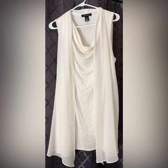 White House Black Market Tops - WHBM Cream Sleeveless Drape Neck Sheer Overlay Mini Womens Dress M